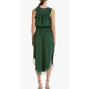 Halston Heritage Wmn's Slvls Grn Silk Round Neck Printed Ruched Maxi, NWT,Sz 14